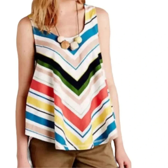 Anthropologie Multicolor Sleeveless Top Blouse Small Chevron Open Back Flowy - Picture 1 of 6